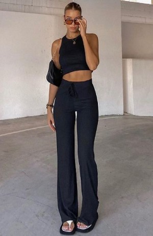 White Fox Boutique Adore You Ribbed Pants Black | USA-48621YUMR