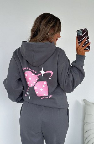 White Fox Boutique Always A Risk Oversized Hoodie Grey / Pink | USA-62953SXRB