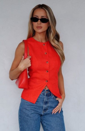 White Fox Boutique At The Races Vest Tops Red | USA-02347XMAD