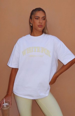 White Fox Boutique Athletics Era Oversized T-shirt White / Yellow | USA-17896HCEY