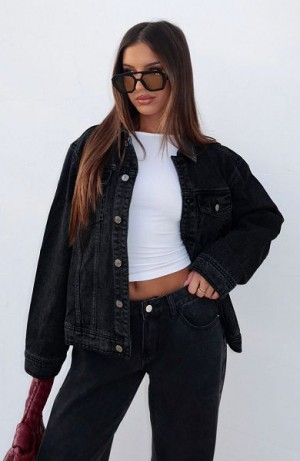 White Fox Boutique Back Street Denim Jackets Black Wash | USA-91546AMSP