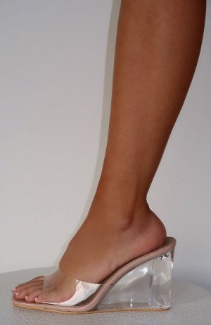 White Fox Boutique Barely There Wedges Beige | USA-67459UHSY