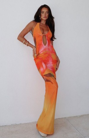 White Fox Boutique Bets Are Off Maxi Dress Orange / Yellow | USA-60714ZJWS