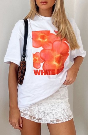 White Fox Boutique Bloom For You Oversized T-shirt White | USA-60482HTGS