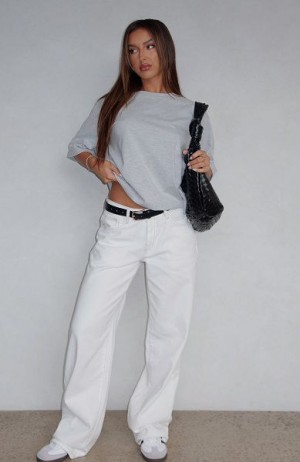 White Fox Boutique Bring The Style Low Rise Wide Leg Jeans White | USA-42381EUWC