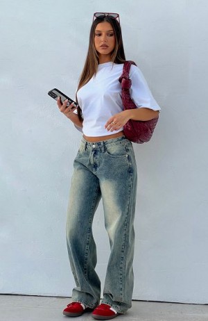 White Fox Boutique Bring The Style Low Rise Wide Leg Jeans Brown | USA-39514BIQK