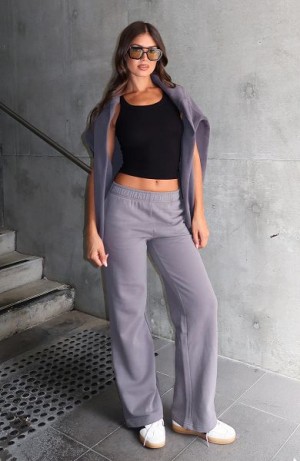 White Fox Boutique Can't Sleep Wide Leg Sweatpants Grey | USA-84097BWIV