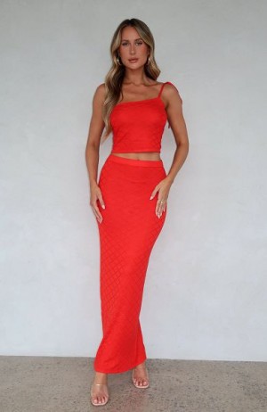 White Fox Boutique Carrying Your Love Maxi Skirts Red | USA-91645GUVR