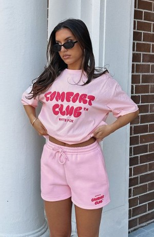 White Fox Boutique Comfort Club Oversized T-shirt Pink / Red | USA-54918WSNT