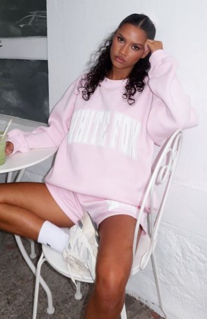 White Fox Boutique Decade Classics Varsity Oversized Sweaters Pink / White | USA-84026FPZG