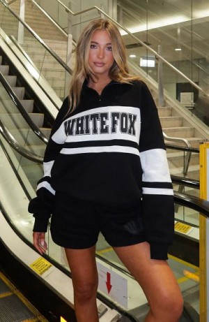 White Fox Boutique Decade Classics Varsity Zip Front Sweaters Black / Grey | USA-75082HYQX