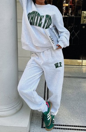 White Fox Boutique Decade Classics Varsity Sweatpants Grey | USA-58413KWQE