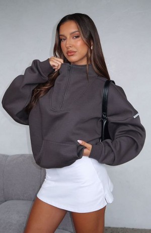 White Fox Boutique Doing It For You Zip Front Sweaters Grey | USA-49082HVAY