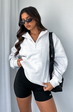 White Fox Boutique Doing It For You Zip Front Sweaters Grey | USA-79582ZJWU