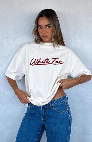 White Fox Boutique Dreaming Of Glory Oversized T-shirt Cream | USA-41708PFLA