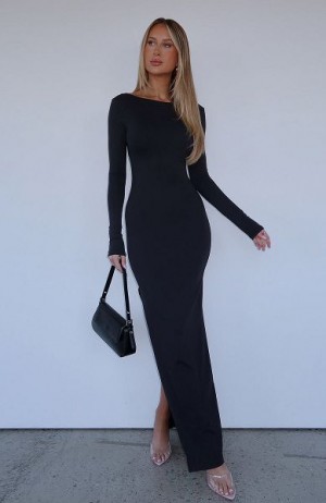 White Fox Boutique Every Night Long Sleeve Maxi Dress Black | USA-93218MZIC