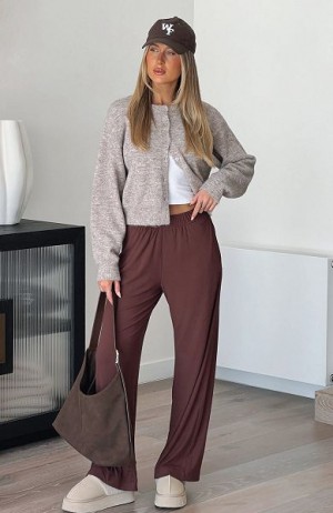 White Fox Boutique Fool For You Ribbed Pants Brown | USA-40796AWSC