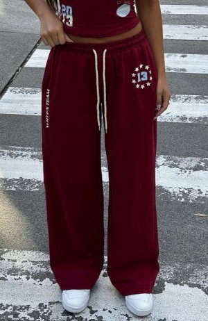 White Fox Boutique Full Schedule Track Pants Burgundy | USA-43219IAHD