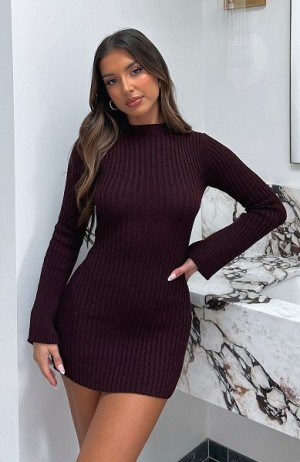 White Fox Boutique Get On Down Long Sleeve Knit Mini Dress Purple | USA-48167MRVG