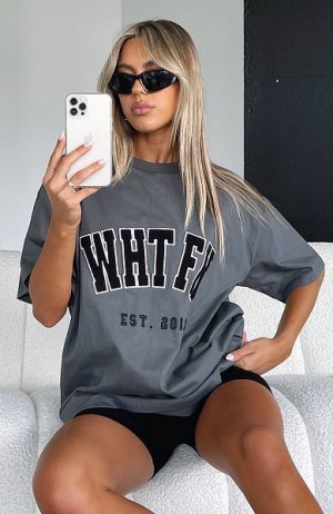 White Fox Boutique Give It Away Oversized T-shirt Grey | USA-16975HFDL