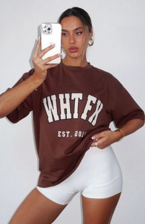 White Fox Boutique Give It Away Oversized T-shirt Brown / White | USA-43897VLFJ