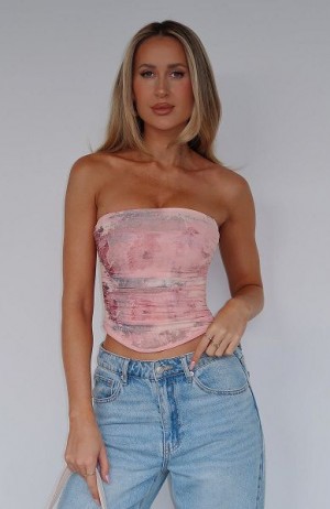 White Fox Boutique Give Me Notice Strapless Tops Pink | USA-87236IGWY