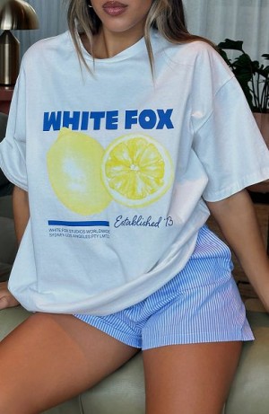 White Fox Boutique Gives You Lemons Oversized T-shirt White | USA-59013ZBSW