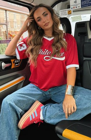 White Fox Boutique Hit A Home Run Oversized Jersey Red | USA-02384SILN