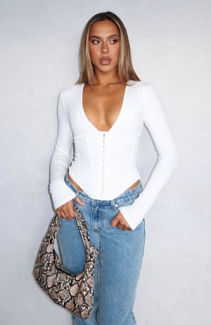 White Fox Boutique In Pursuit Long Sleeve Corset White | USA-73260ZRID