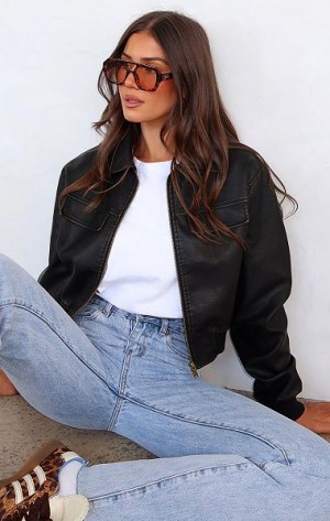 White Fox Boutique Jaded Nights Pu Bomber Jackets Dark Chocolate | USA-76382XJVI