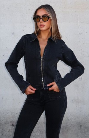 White Fox Boutique Kayla Denim Jackets Black Wash | USA-46951TIWN