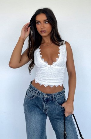 White Fox Boutique Let's Just Talk Lace Tops White | USA-68405NSWL