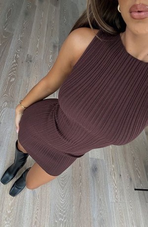 White Fox Boutique Let's Stay Up Mini Dress Chocolate | USA-23904MIWF