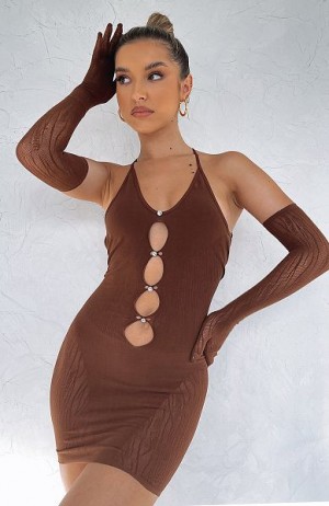 White Fox Boutique Link Up Mini Dress Chocolate | USA-41362SMIY