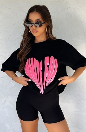 White Fox Boutique Love Burst Oversized T-shirt Black | USA-14362PYRT