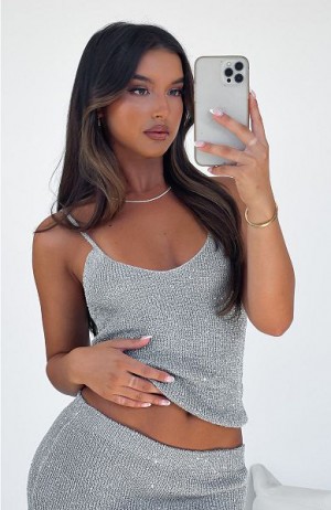 White Fox Boutique Love Galore Sequin Knit Tops Grey | USA-46915LFDS