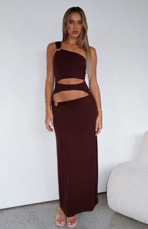 White Fox Boutique Made Me Different Maxi Dress Chocolate | USA-91276QKZA