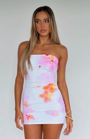 White Fox Boutique Mind Games Strapless Mini Dress White / Pink | USA-83295YPGZ