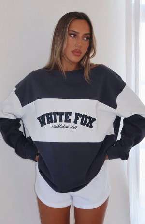 White Fox Boutique Need You More Long Sleeve Oversized T-shirt Navy | USA-58913EFIW