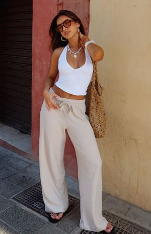 White Fox Boutique Never Settle Pants White | USA-87493DYBV