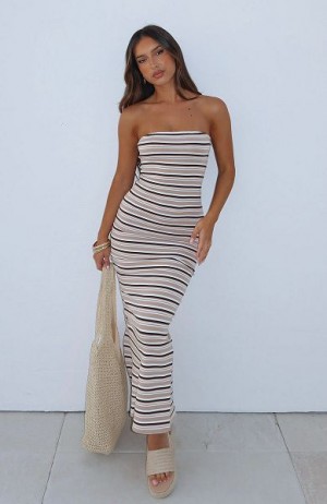 White Fox Boutique New Vibrations Strapless Maxi Dress Brown | USA-65340SVPR