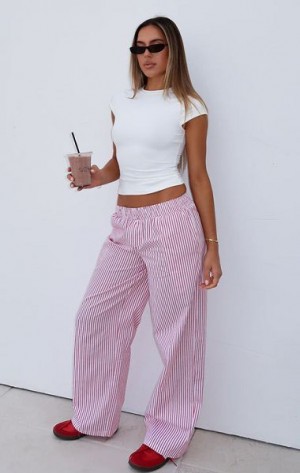 White Fox Boutique Not Scared Anymore Striped Pants Red | USA-95024HMLC