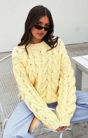 White Fox Boutique Real Feelings Oversized Knit Sweaters Lemon | USA-98645AKFR