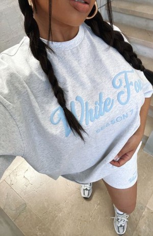 White Fox Boutique Season 7 Oversized T-shirt Grey / Blue | USA-07421CNFQ