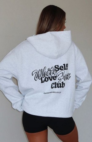 White Fox Boutique Self Love Always Oversized Hoodie Grey | USA-18732VKGT