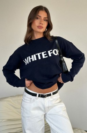 White Fox Boutique Set Me Free Knit Sweaters Navy | USA-16279IHUX