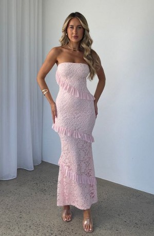 White Fox Boutique She's A Masterpiece Lace Maxi Dress Pink | USA-31279XHWN