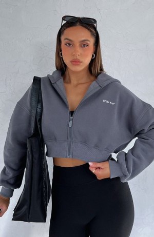 White Fox Boutique She's Effortless Cropped Hoodie Grey / White | USA-98567WHQA