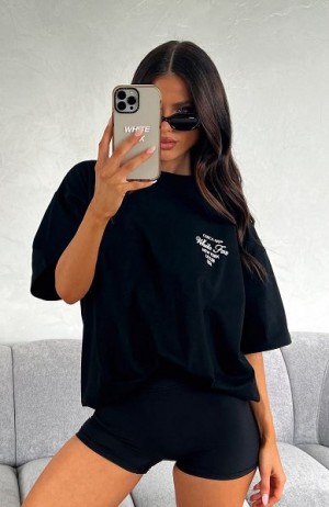 White Fox Boutique Show Me The World Oversized T-shirt Black | USA-89264EYST