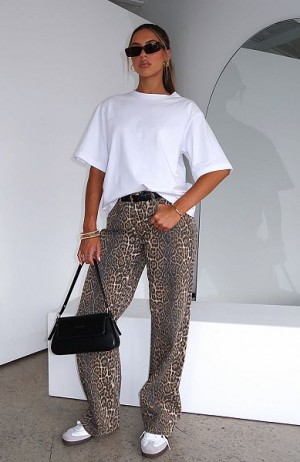 White Fox Boutique Stella Low Rise Wide Leg Jeans Leopard | USA-30127ZSVL